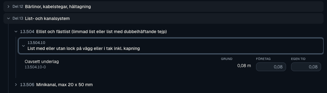 ATL-rad i Stiimo för list med eller utan lock, med grundtid, företagets tid och egen tid