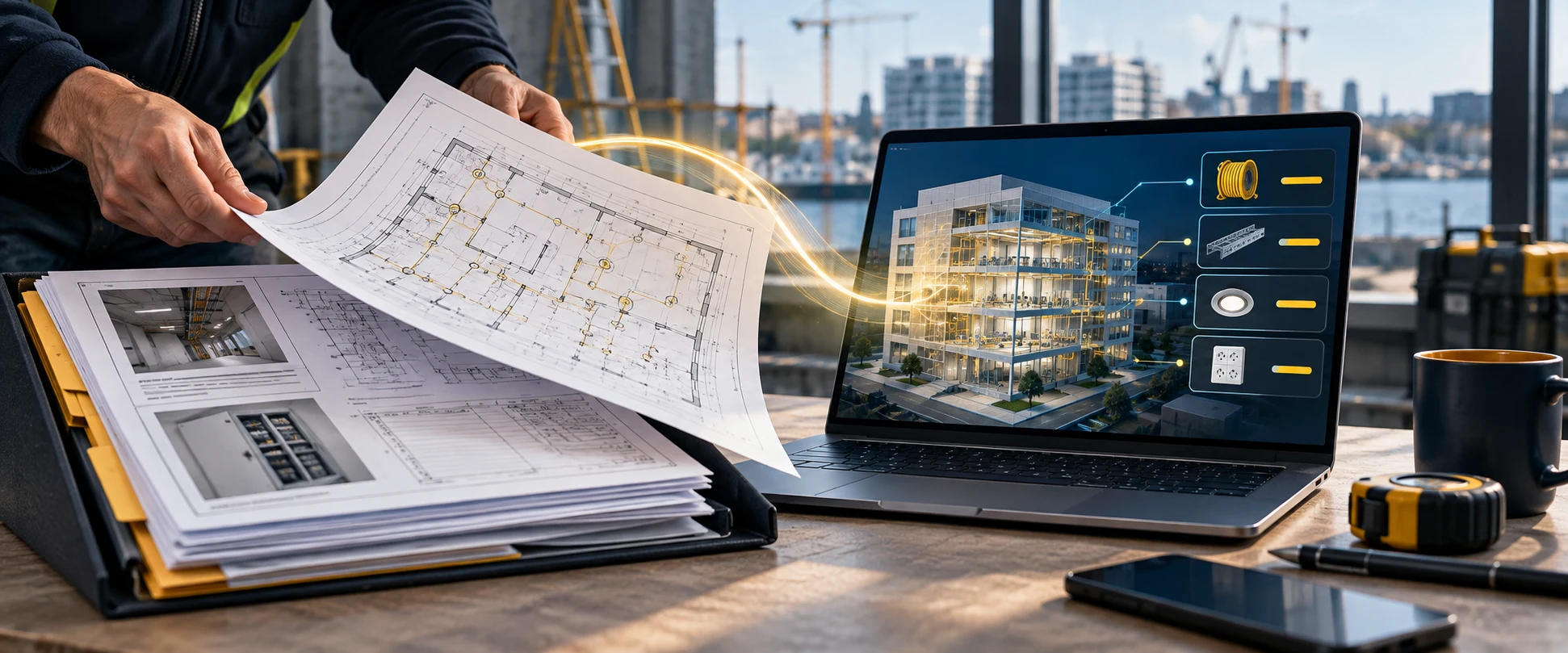 Ett riktigt projekt med elritningar som förs in i ett digitalt arbetsflöde